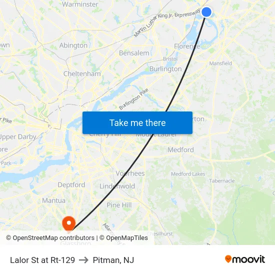 Lalor St at Rt-129 to Pitman, NJ map