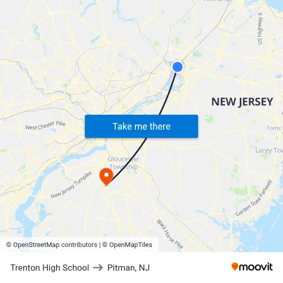 Trenton High School to Pitman, NJ map