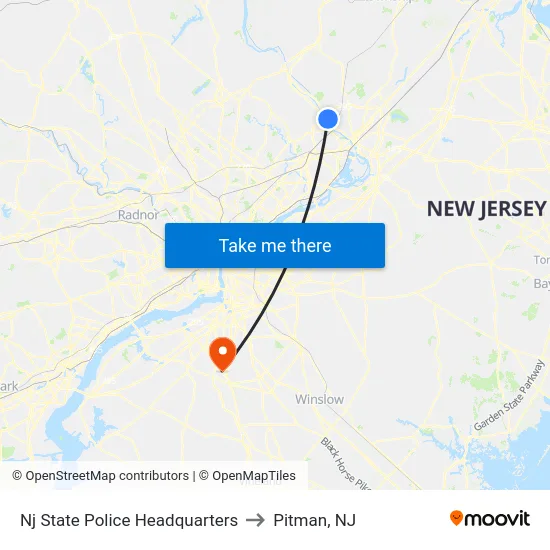 Nj State Police Headquarters to Pitman, NJ map