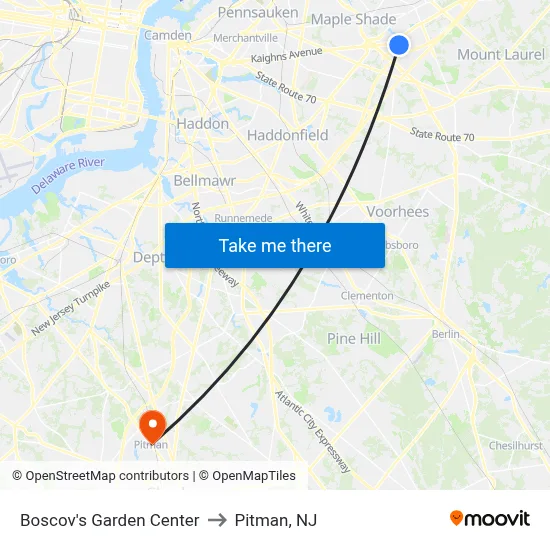 Boscov's Garden Center to Pitman, NJ map
