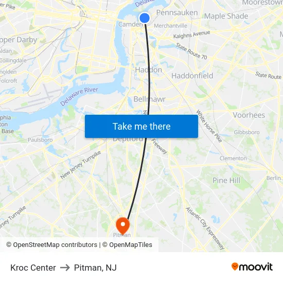 Kroc Center to Pitman, NJ map