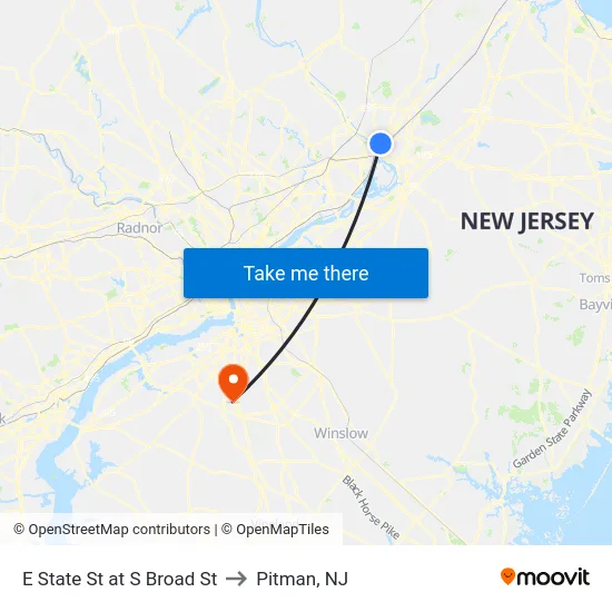 E State St at S Broad St to Pitman, NJ map