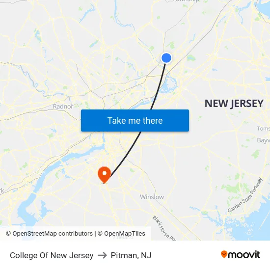 College Of New Jersey to Pitman, NJ map