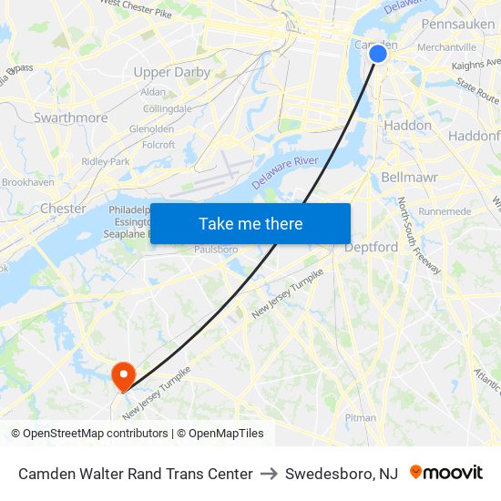 Camden Walter Rand Trans Center to Swedesboro, NJ map