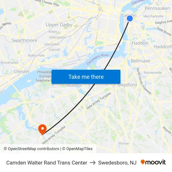 Camden Walter Rand Trans Center to Swedesboro, NJ map