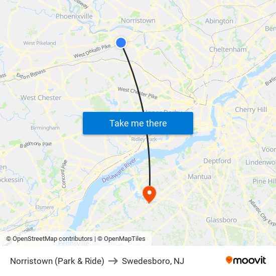 Norristown (Park & Ride) to Swedesboro, NJ map