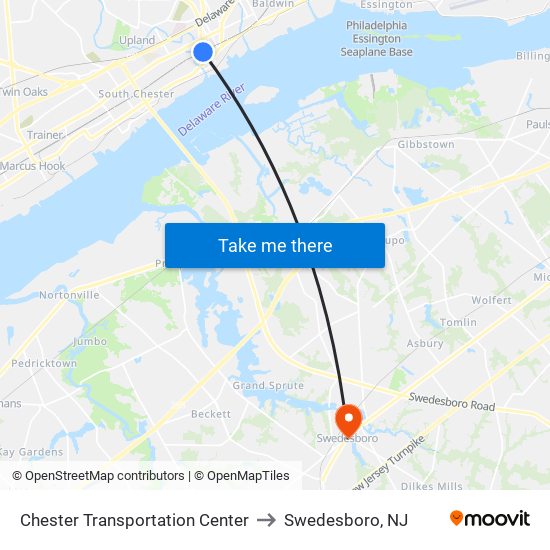 Chester Transportation Center to Swedesboro, NJ map