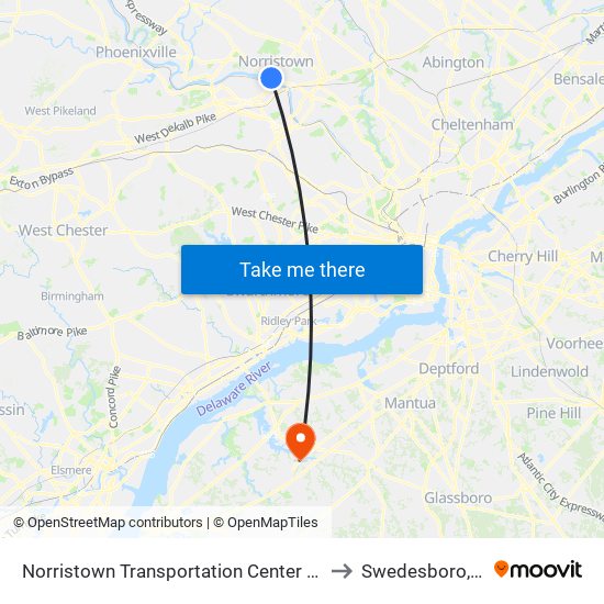 Norristown Transportation Center - Nhsl to Swedesboro, NJ map