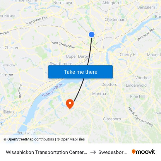 Wissahickon Transportation Center - Onsite to Swedesboro, NJ map