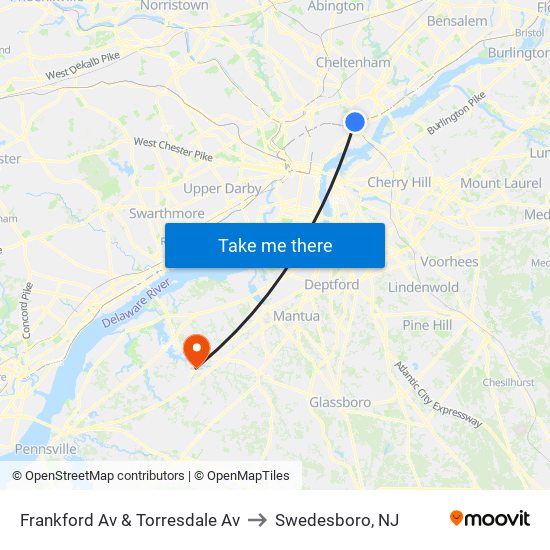 Frankford Av & Torresdale Av to Swedesboro, NJ map