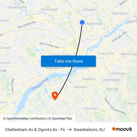 Cheltenham Av & Ogontz Av - Fs to Swedesboro, NJ map