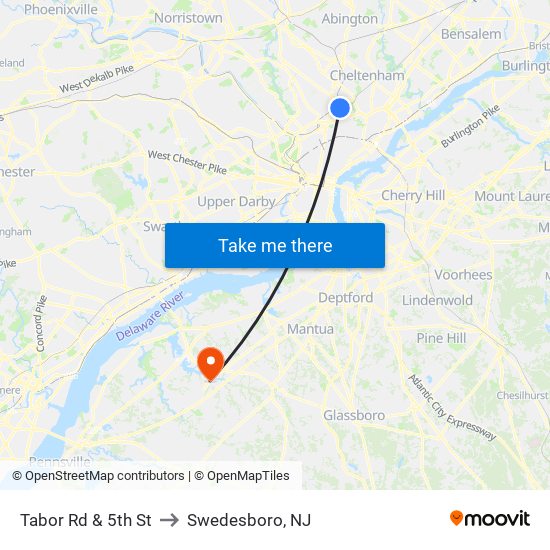 Tabor Rd & 5th St to Swedesboro, NJ map