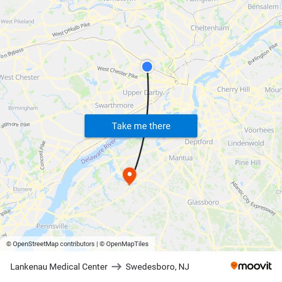 Lankenau Medical Center to Swedesboro, NJ map