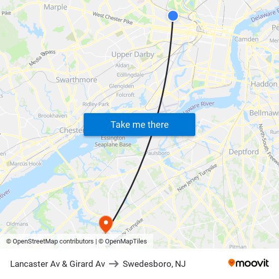 Lancaster Av & Girard Av to Swedesboro, NJ map