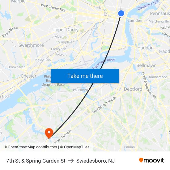 7th St & Spring Garden St to Swedesboro, NJ map
