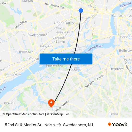 52nd St & Market St - North to Swedesboro, NJ map