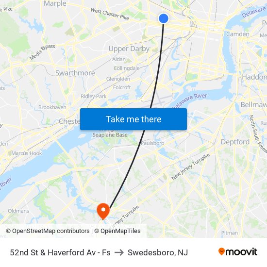 52nd St & Haverford Av - Fs to Swedesboro, NJ map