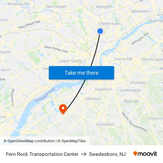 Fern Rock Transportation Center to Swedesboro, NJ map