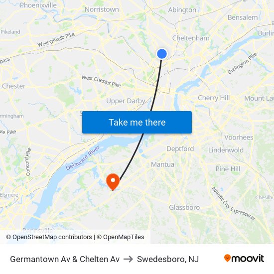 Germantown Av & Chelten Av to Swedesboro, NJ map