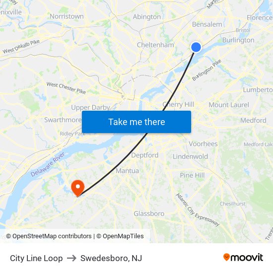 City Line Loop to Swedesboro, NJ map