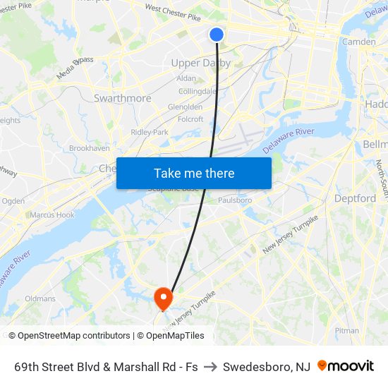69th Street Blvd & Marshall Rd - Fs to Swedesboro, NJ map