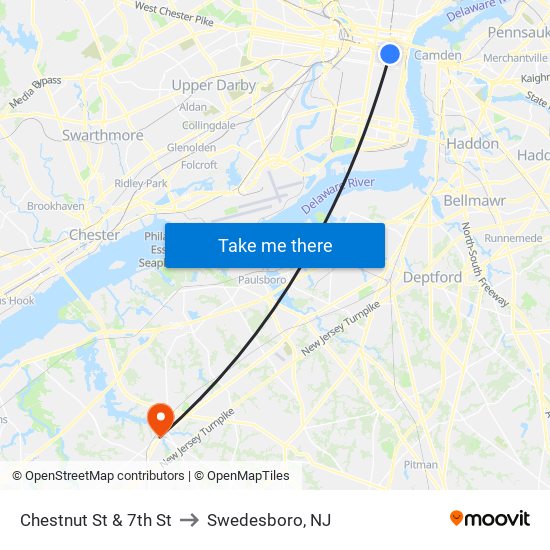 Chestnut St & 7th St to Swedesboro, NJ map