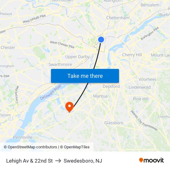 Lehigh Av & 22nd St to Swedesboro, NJ map