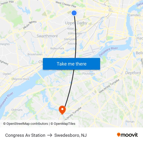 Congress Av Station to Swedesboro, NJ map