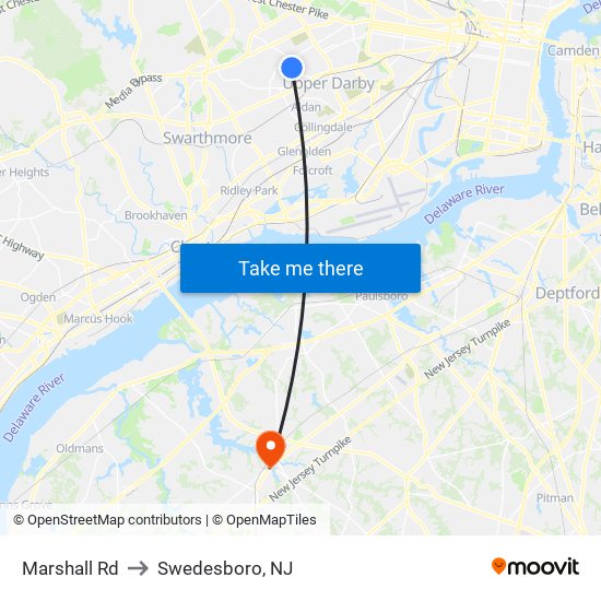 Marshall Rd to Swedesboro, NJ map