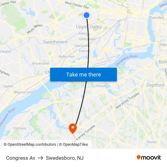 Congress Av to Swedesboro, NJ map