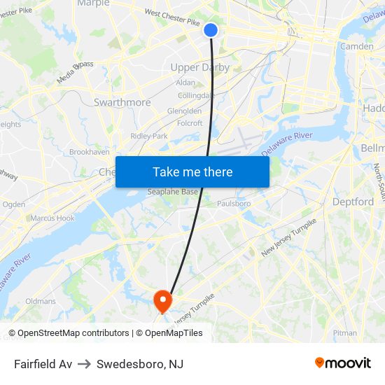 Fairfield Av to Swedesboro, NJ map