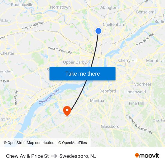 Chew Av & Price St to Swedesboro, NJ map