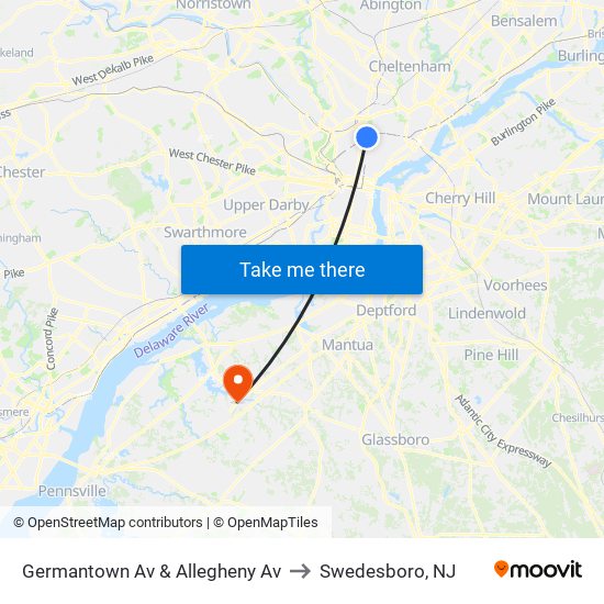 Germantown Av & Allegheny Av to Swedesboro, NJ map