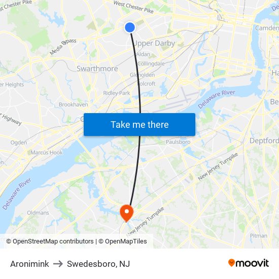 Aronimink to Swedesboro, NJ map