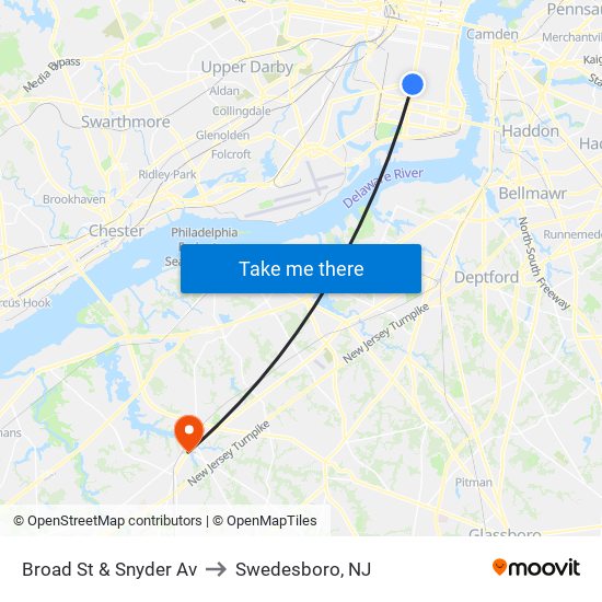 Broad St & Snyder Av to Swedesboro, NJ map