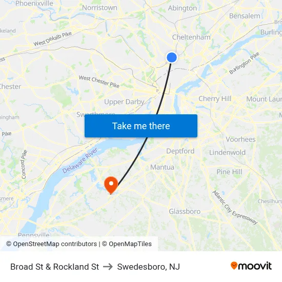 Broad St & Rockland St to Swedesboro, NJ map