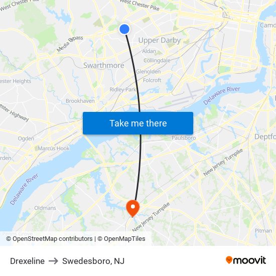 Drexeline to Swedesboro, NJ map