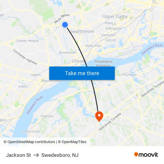 Jackson St to Swedesboro, NJ map