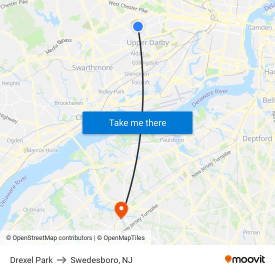 Drexel Park to Swedesboro, NJ map
