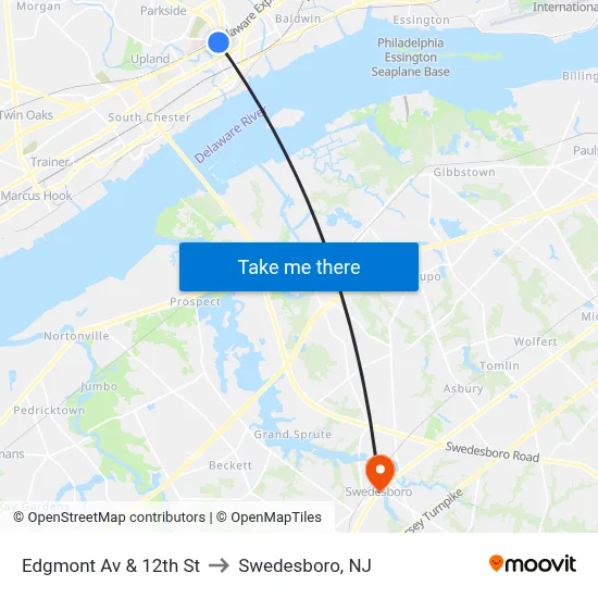 Edgmont Av & 12th St to Swedesboro, NJ map