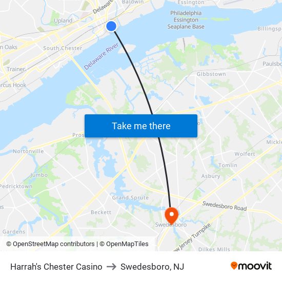 Harrah's Chester Casino to Swedesboro, NJ map