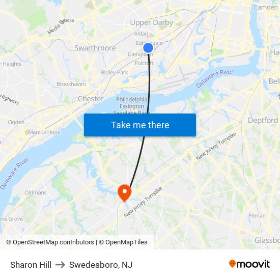 Sharon Hill to Swedesboro, NJ map