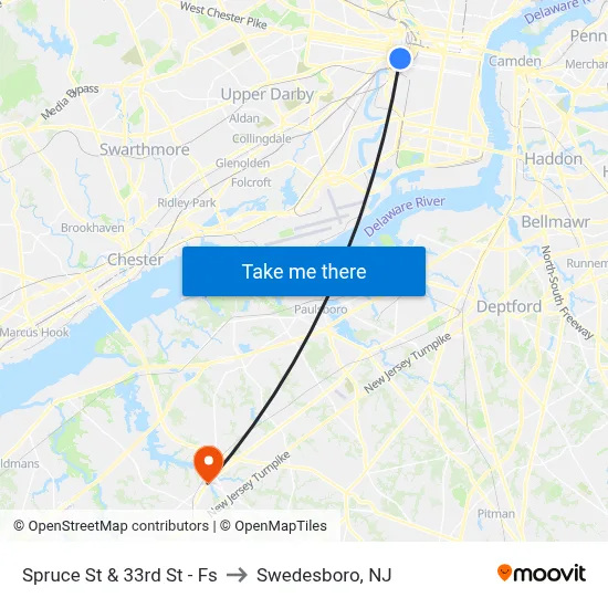 Spruce St & 33rd St - Fs to Swedesboro, NJ map