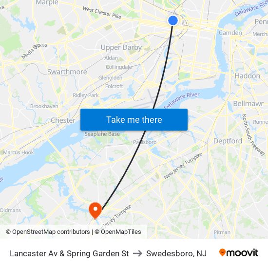 Lancaster Av & Spring Garden St to Swedesboro, NJ map
