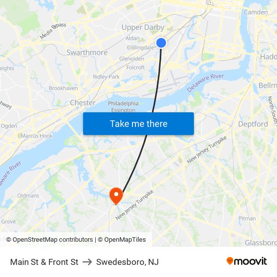 Main St & Front St to Swedesboro, NJ map