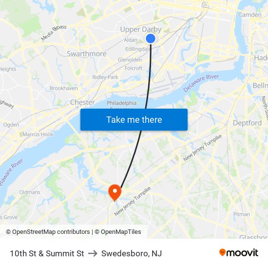 10th St & Summit St to Swedesboro, NJ map