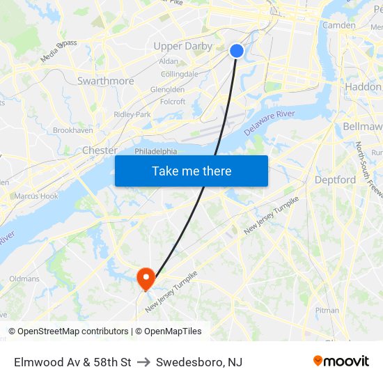Elmwood Av & 58th St to Swedesboro, NJ map