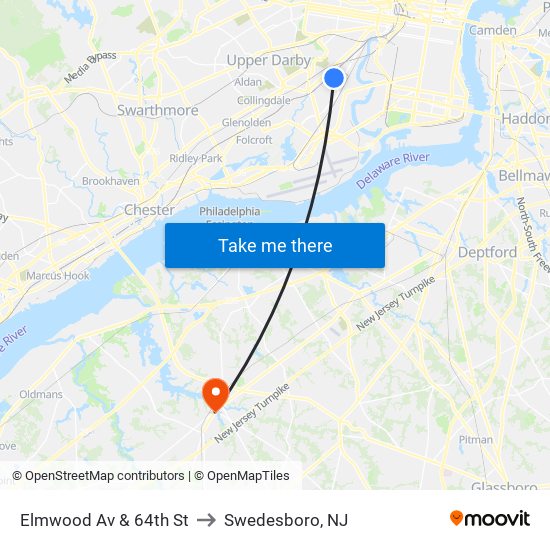 Elmwood Av & 64th St to Swedesboro, NJ map