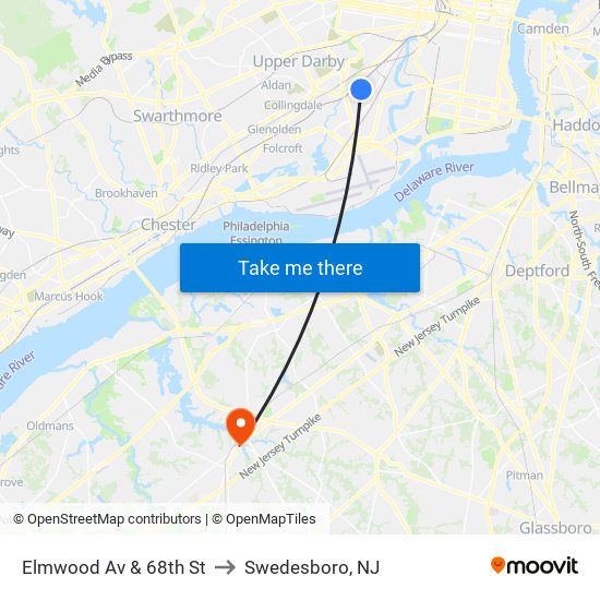 Elmwood Av & 68th St to Swedesboro, NJ map