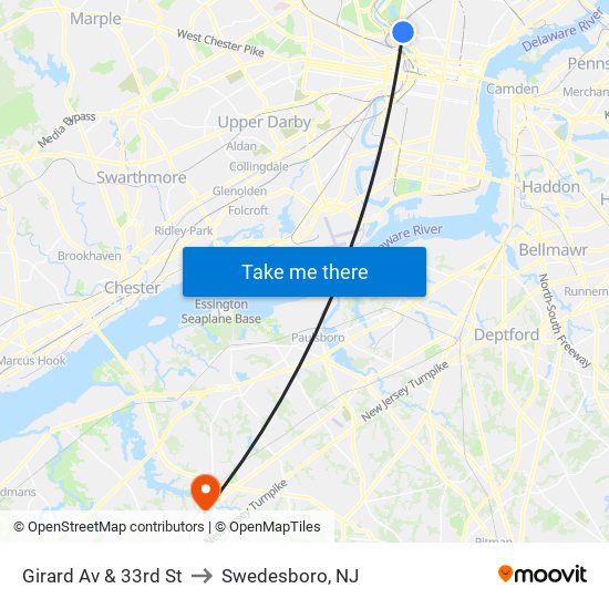 Girard Av & 33rd St to Swedesboro, NJ map